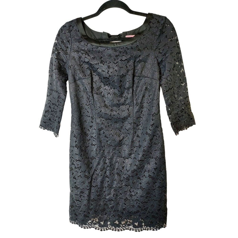 Lilly Pulitzer Black Lace Cocktail Dress Sheath Size 0‎ Retro Pinup Rockabilly